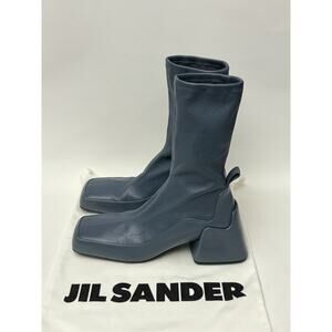 Jil Sander Ankle Sock Boots Sculptural 45mm Block Heel French Blue EU 38 $1480